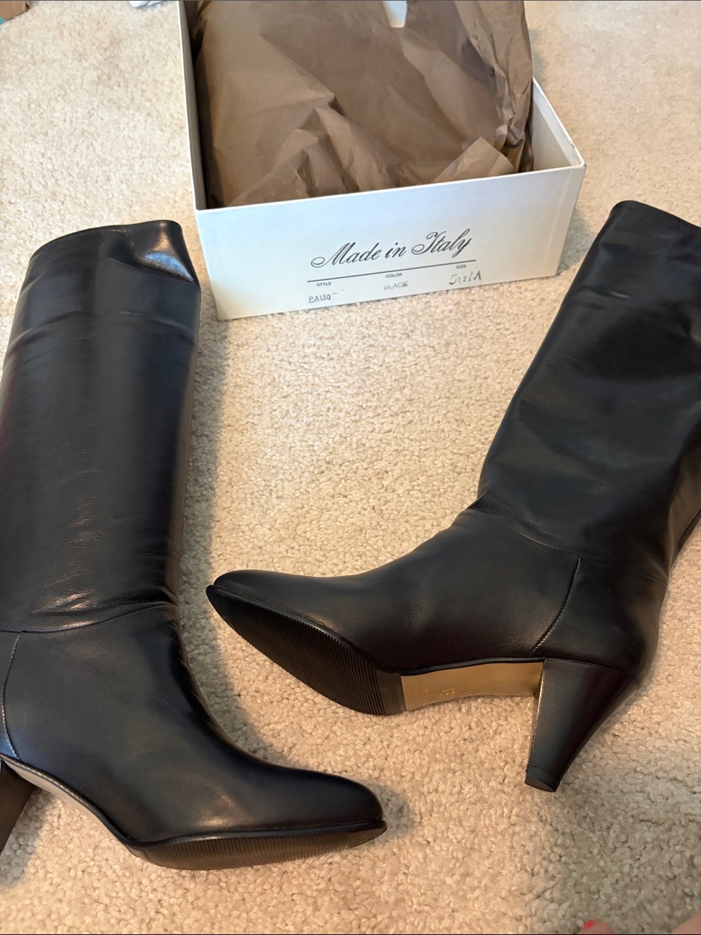 Vintage made in Italy Black Leather Knee Boots - Women's Stylish Heeled Boots